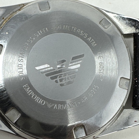 Emporio Armani Black Leather Band Mens‎ Watch AR6015 Needs Battery - Picture 3 of 9